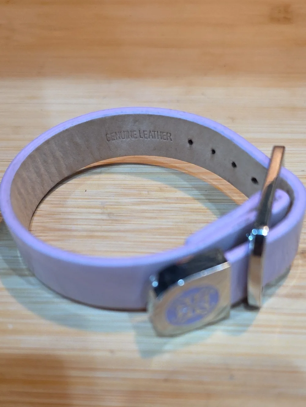 Rustic Cuff Lavender Leather Bracelet with Decorative Emblem